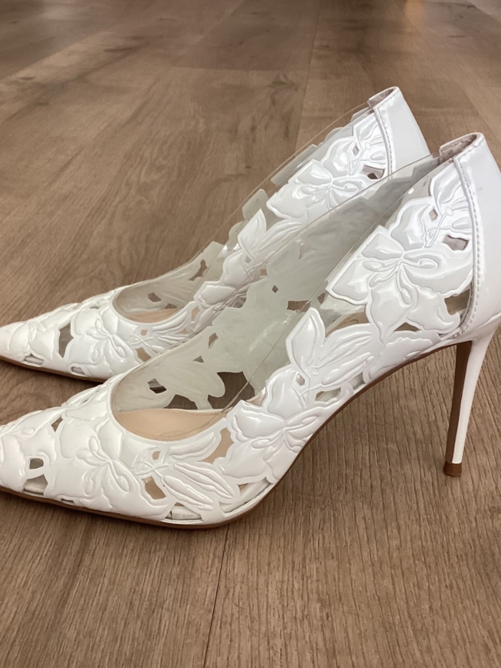 NEW Jessica Simpson PVC White Floral Laser cutouts Dressy Heels 8.5 / 39.5 - Picture 10 of 10